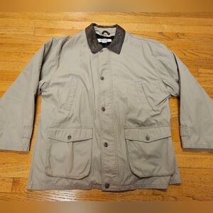 Vintage I Magnin Men's Khaki Jacket With Leather Collar Size XL With Liner